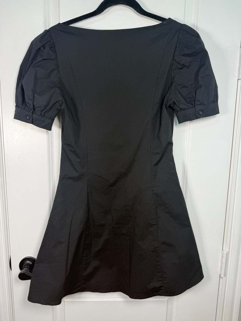 Commense Black Puff Sleeve Button-Up Ruched Mini Dress Size M - Picture 5 of 8